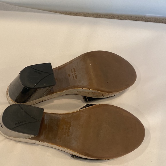 Prada Black Patent Platform Cork Heels Shoes Size 36 - Picture 8 of 10